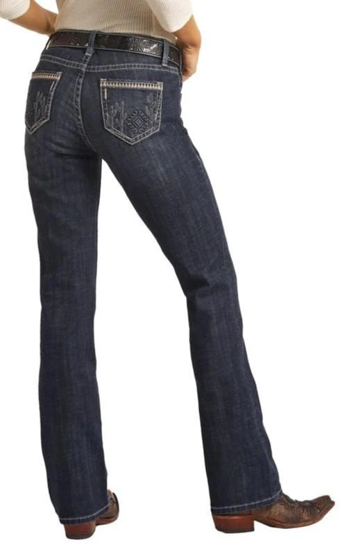 Rock &amp; Roll Women Mid Rise Desert Cactus Bootcut Jeans RRWD4MR0K4