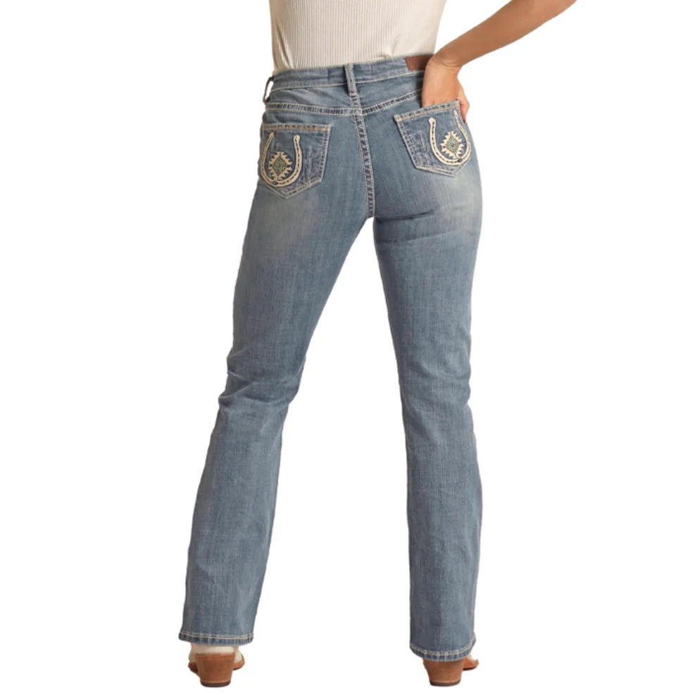 Rock &amp; Roll Women Horseshoe Cactus Mid Rise Boot Cut Jeans RRWD4MR0XQ