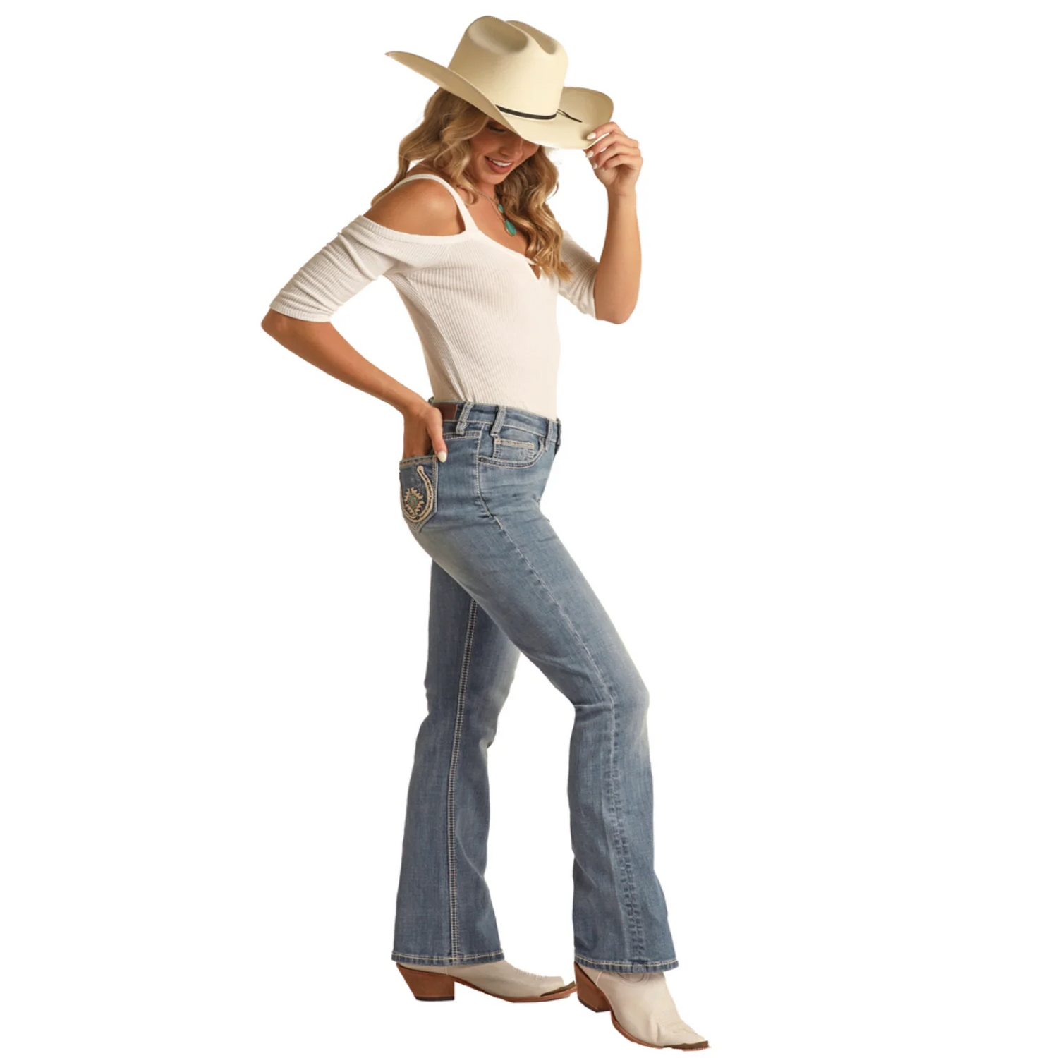 Rock &amp; Roll Women Horseshoe Cactus Mid Rise Boot Cut Jeans RRWD4MR0XQ