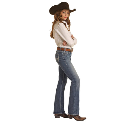 Rock &amp; Roll Women Extra Stretch Riding Mid Rise Regular Fit Bootcut Jeans RRWD4RRZPN