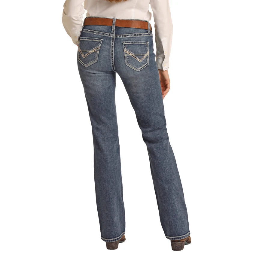 Rock &amp; Roll Women Extra Stretch Riding Mid Rise Regular Fit Bootcut Jeans RRWD4RRZPN