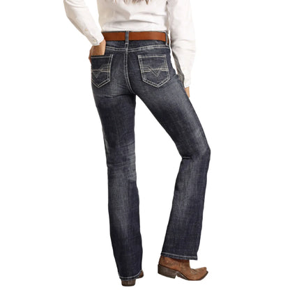 Rock &amp; Roll Women Mid Rise Bootcut Riding Jeans W7_3550