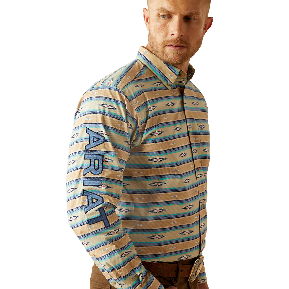 Ariat MN Team Classic Fit Khaki/Blue Shirt 10054731