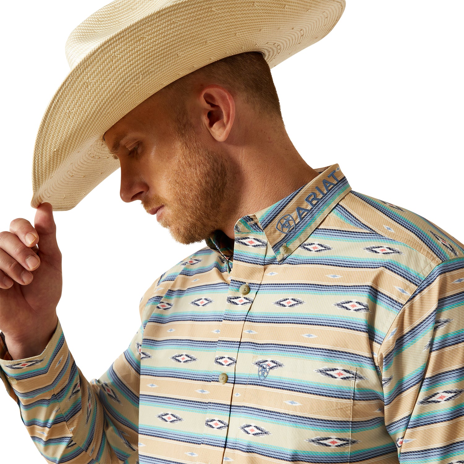 Ariat MN Team Classic Fit Khaki/Blue Shirt 10054731