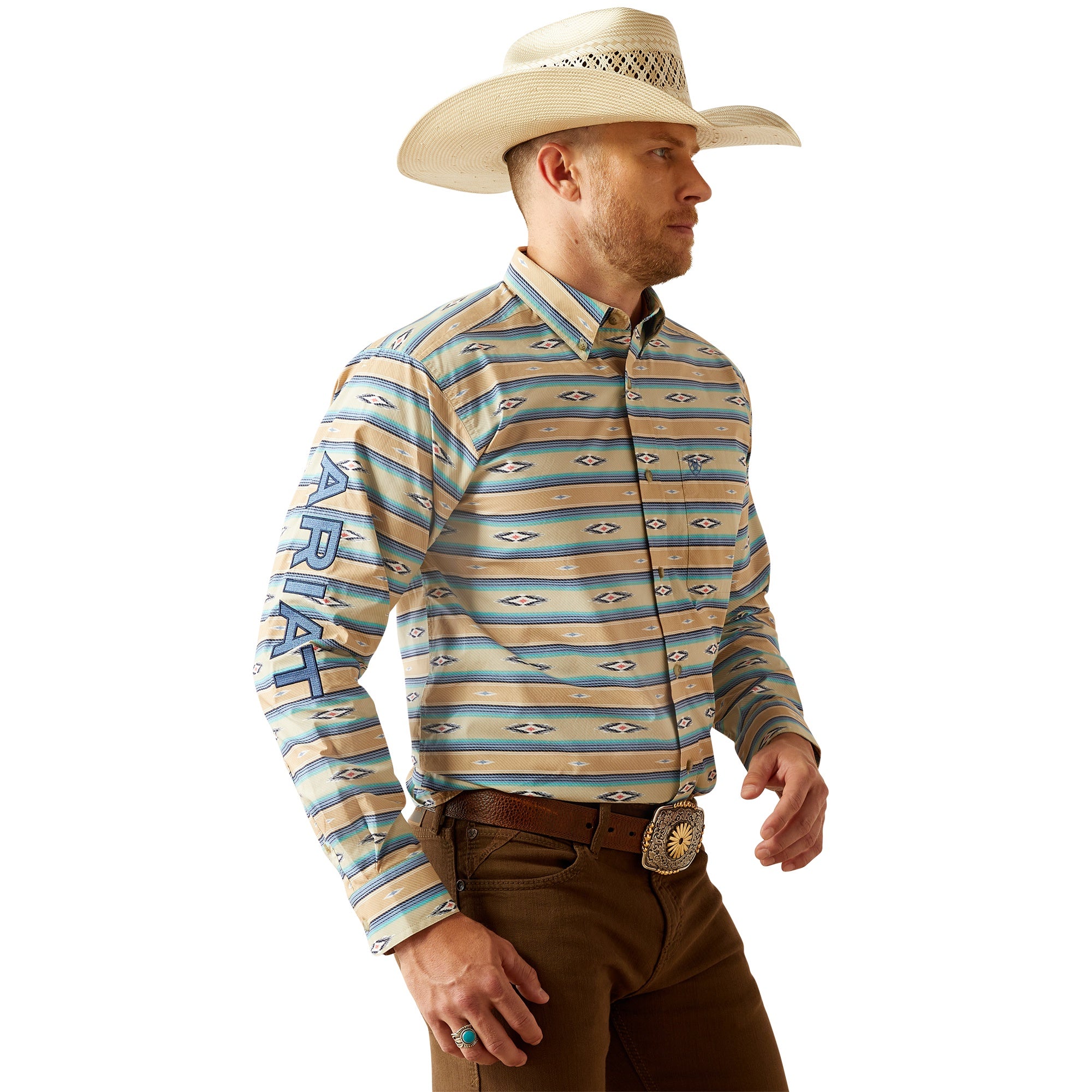 Ariat MN Team Classic Fit Khaki/Blue Shirt 10054731