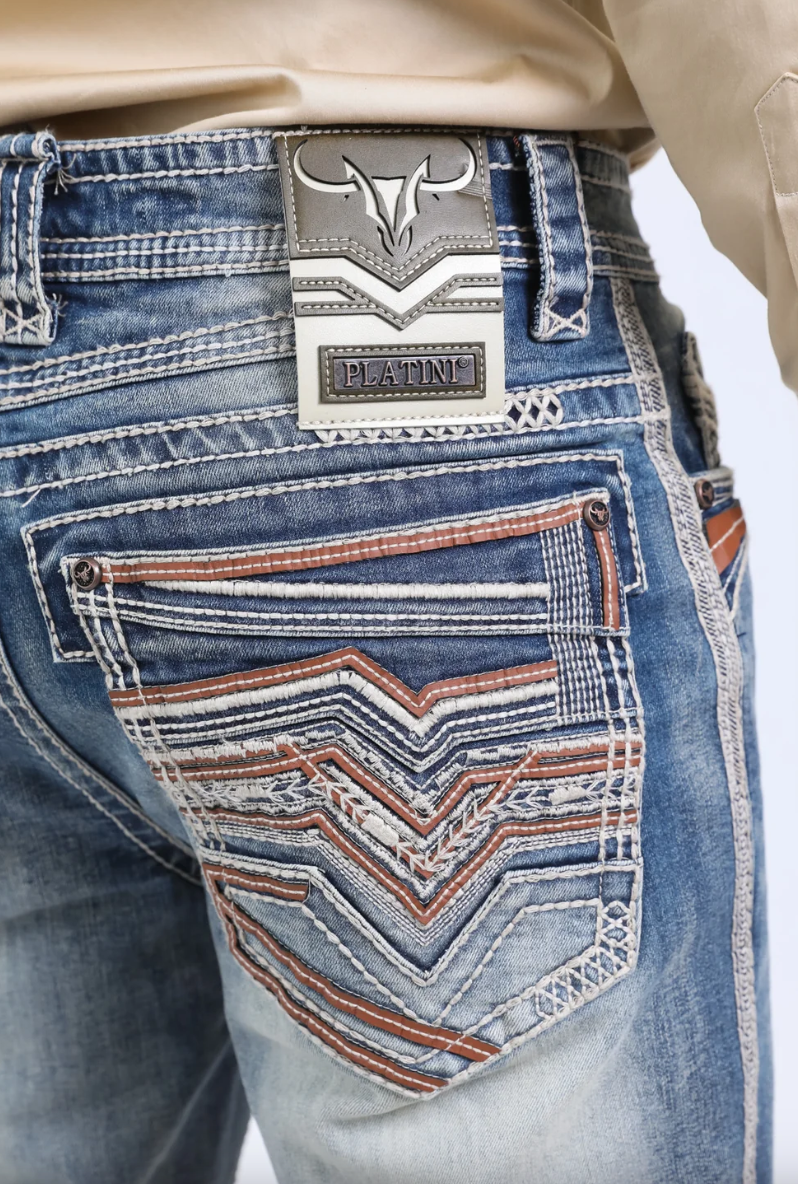 Platini Men Holt Ridge Chevron Slim Boot Cut Jeans PHD10767
