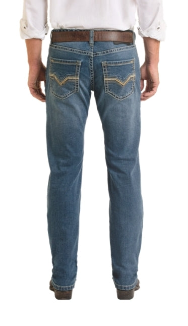 Rock &amp; Roll Men Skinny Fit Pleather Embroidered Straight Leg Jeans BM2MD06709