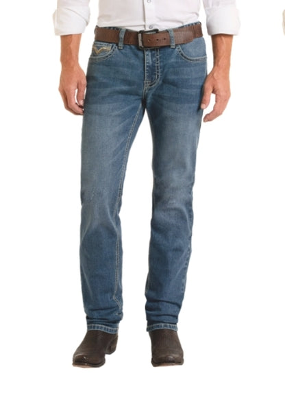 Rock &amp; Roll Men Skinny Fit Pleather Embroidered Straight Leg Jeans BM2MD06709
