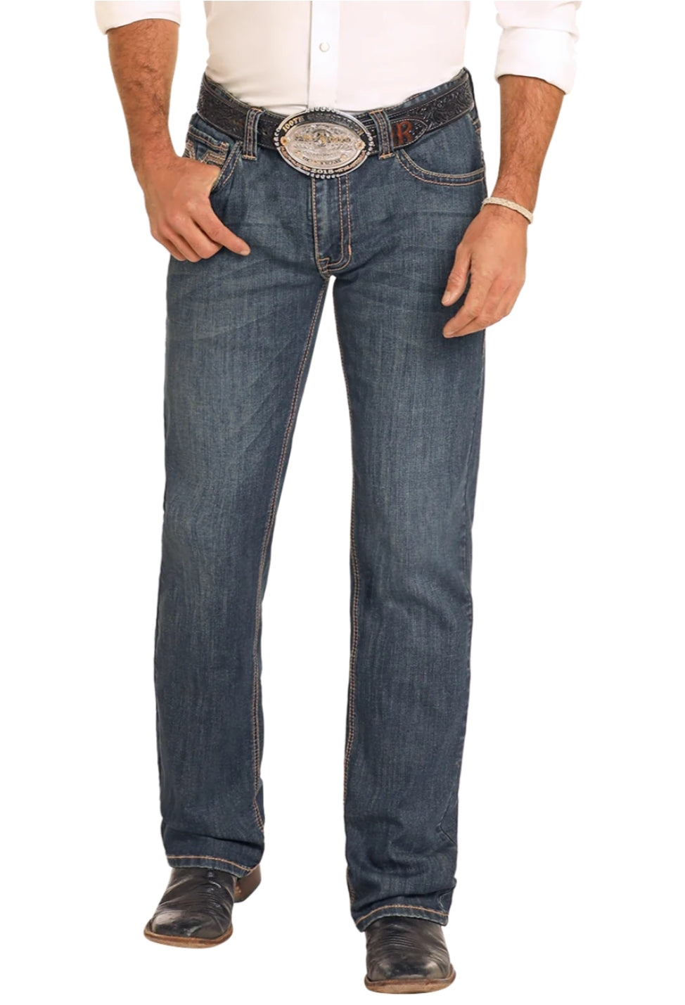 Rock &amp; Roll Men Slim Fit Thick Stitch Straight Leg Jeans BM1RD04824