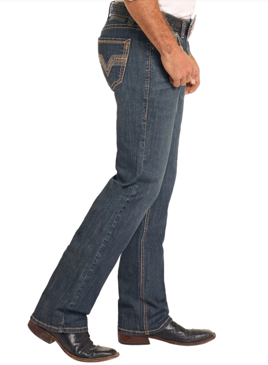 Rock &amp; Roll Men Slim Fit Thick Stitch Straight Leg Jeans BM1RD04824