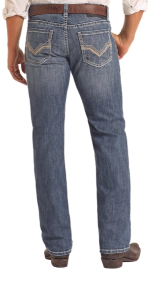 Rock &amp; Roll Men Slim Fit PLeather Emb Straight Leg Jeans BM1RD05579