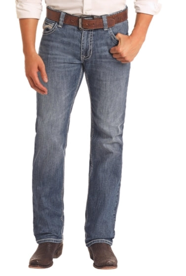 Rock &amp; Roll Men Slim Fit PLeather Emb Straight Leg Jeans BM1RD05579