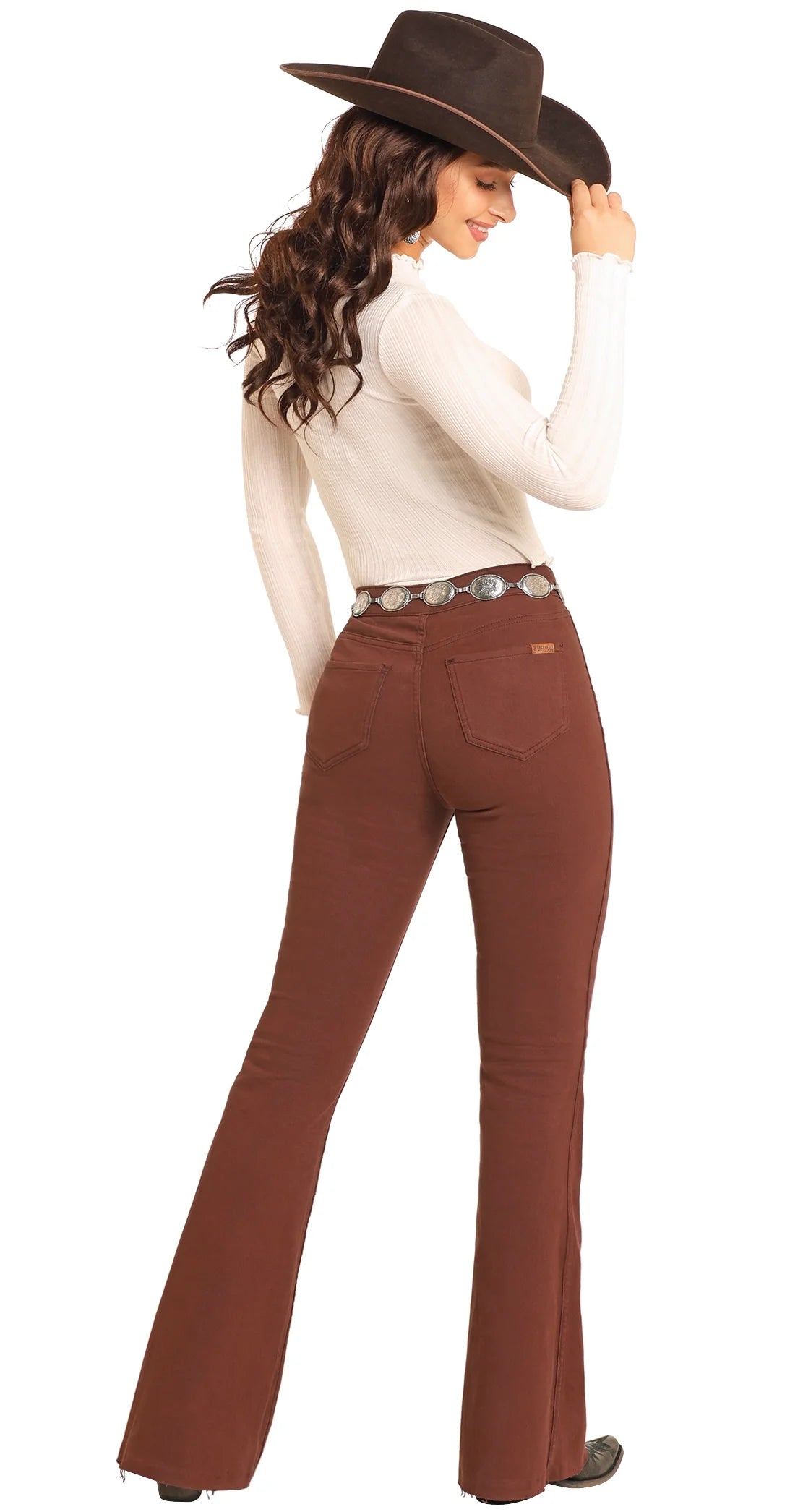 Rock &amp; Roll Women Reversible Aztec Button Flare Pant Brown Jeans BW6PD04745