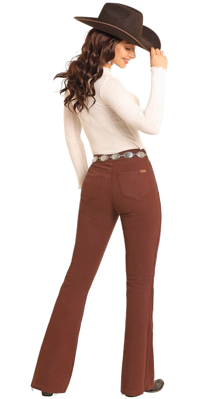 Rock &amp; Roll Women Reversible Aztec Button Flare Pant Brown Jeans BW6PD04745