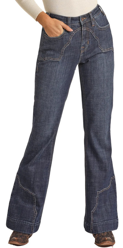 Rock &amp; Roll Women High Rise Western Yoke Trousers Jeans RRWD5HR0GR