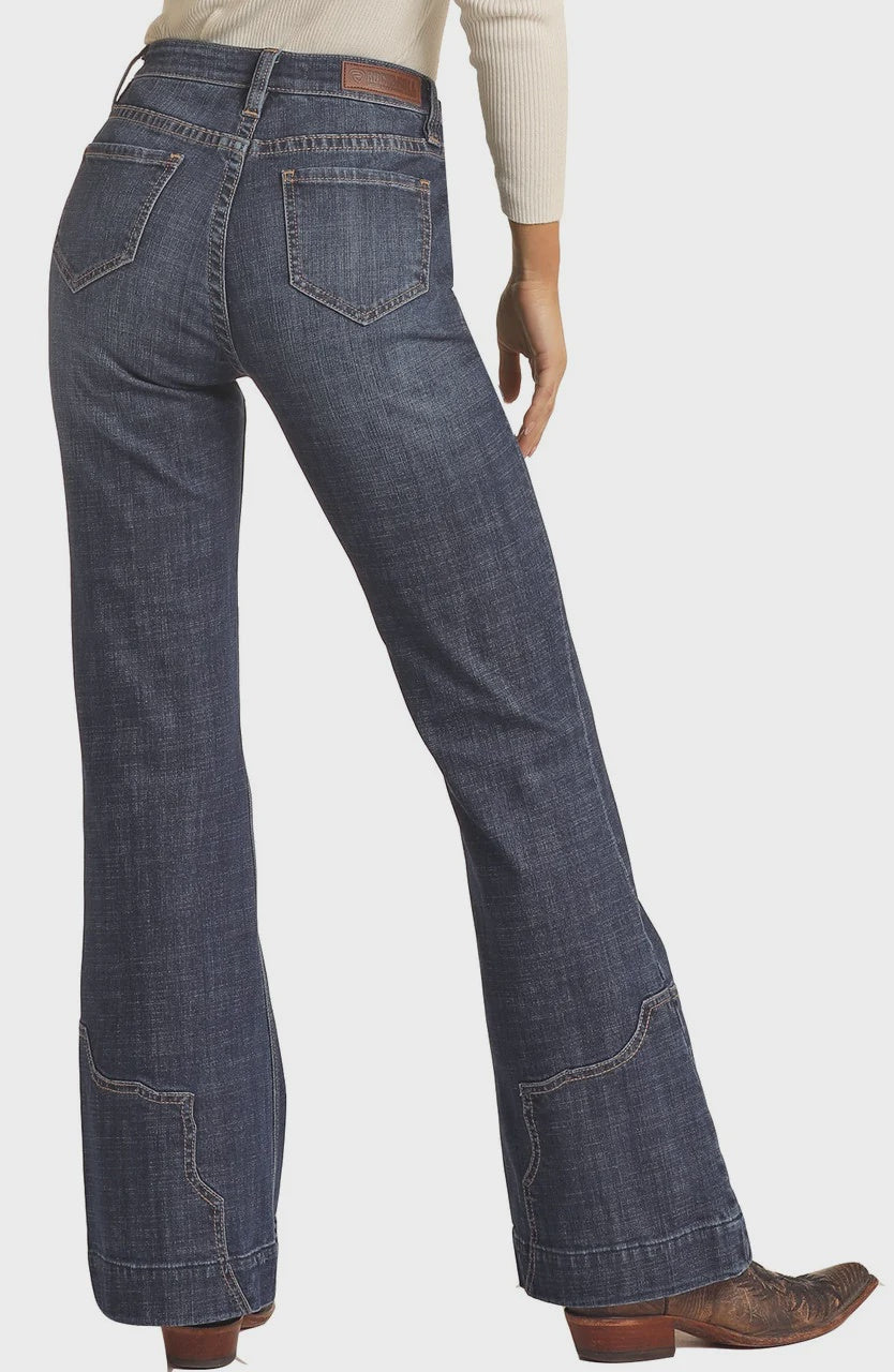 Rock &amp; Roll Women High Rise Western Yoke Trousers Jeans RRWD5HR0GR