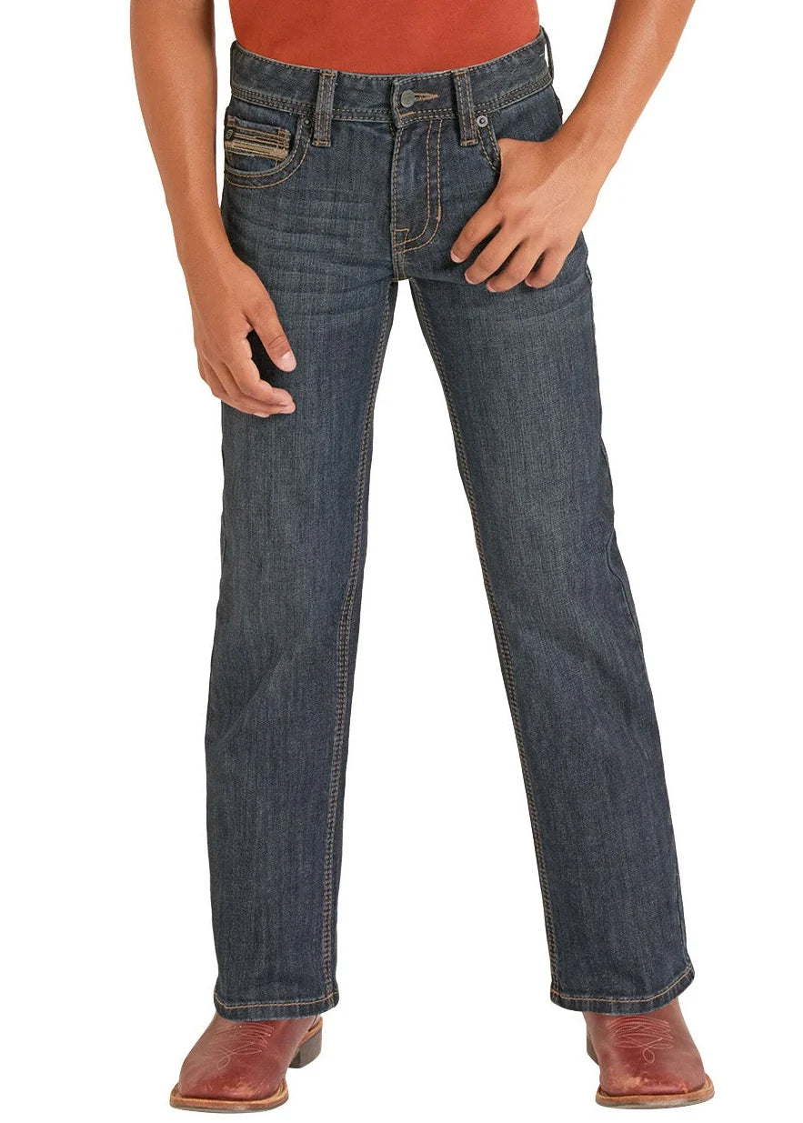 Rock &amp; Roll Kids Regular Fit Rope Stitch Pocket Bootcut Jeans BB0BD09118