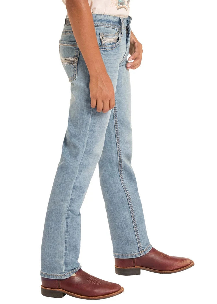 Rock &amp; Roll Kids Slim Fit Rope Stitch Revolver Straight Jeans BB1RD09183