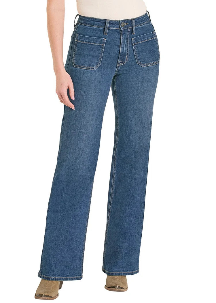Rock &amp; Roll Women High Rise Relaxed Patch Pocket Wide Leg Jeans BW6HD08494