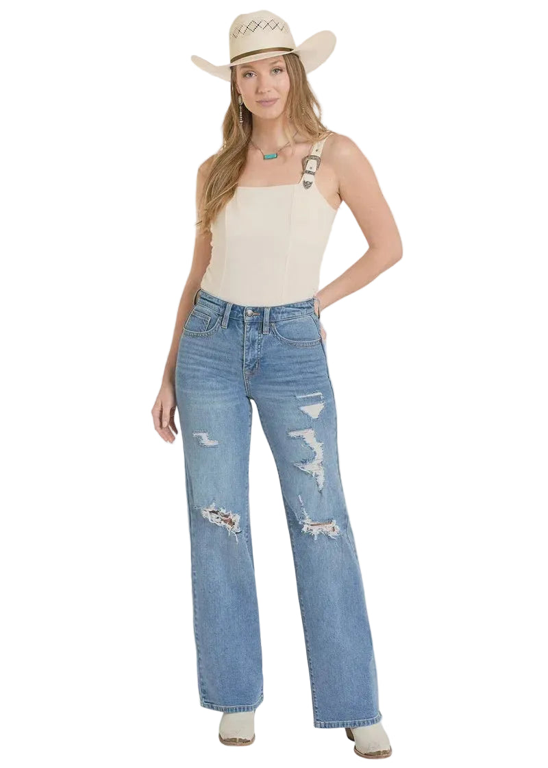 Rock &amp; Roll Women High Rise Wide Leg Medium Wash BW6HD08496