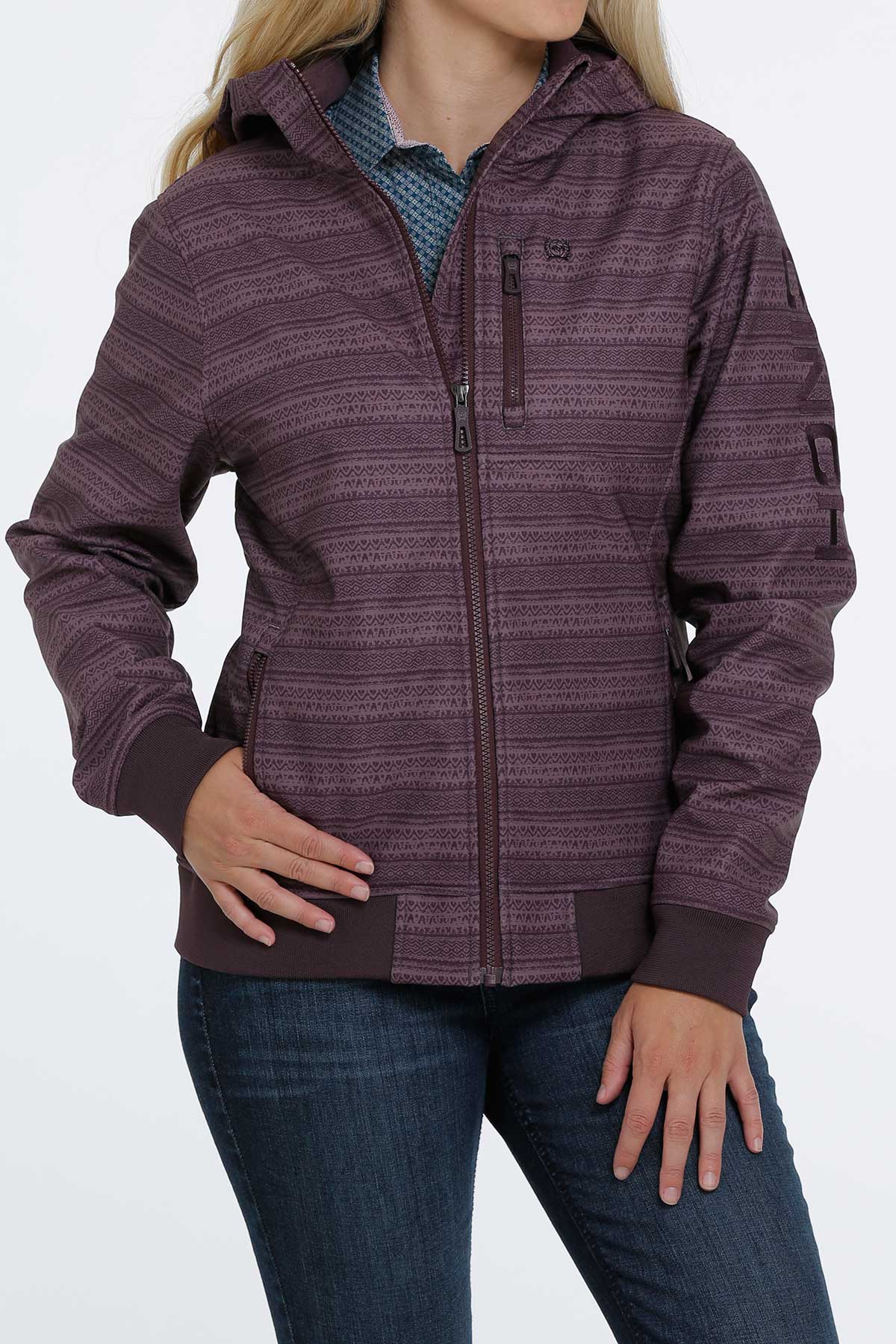 Cinch Women's Softshell Bonded Hooded Purple Striped Jacket